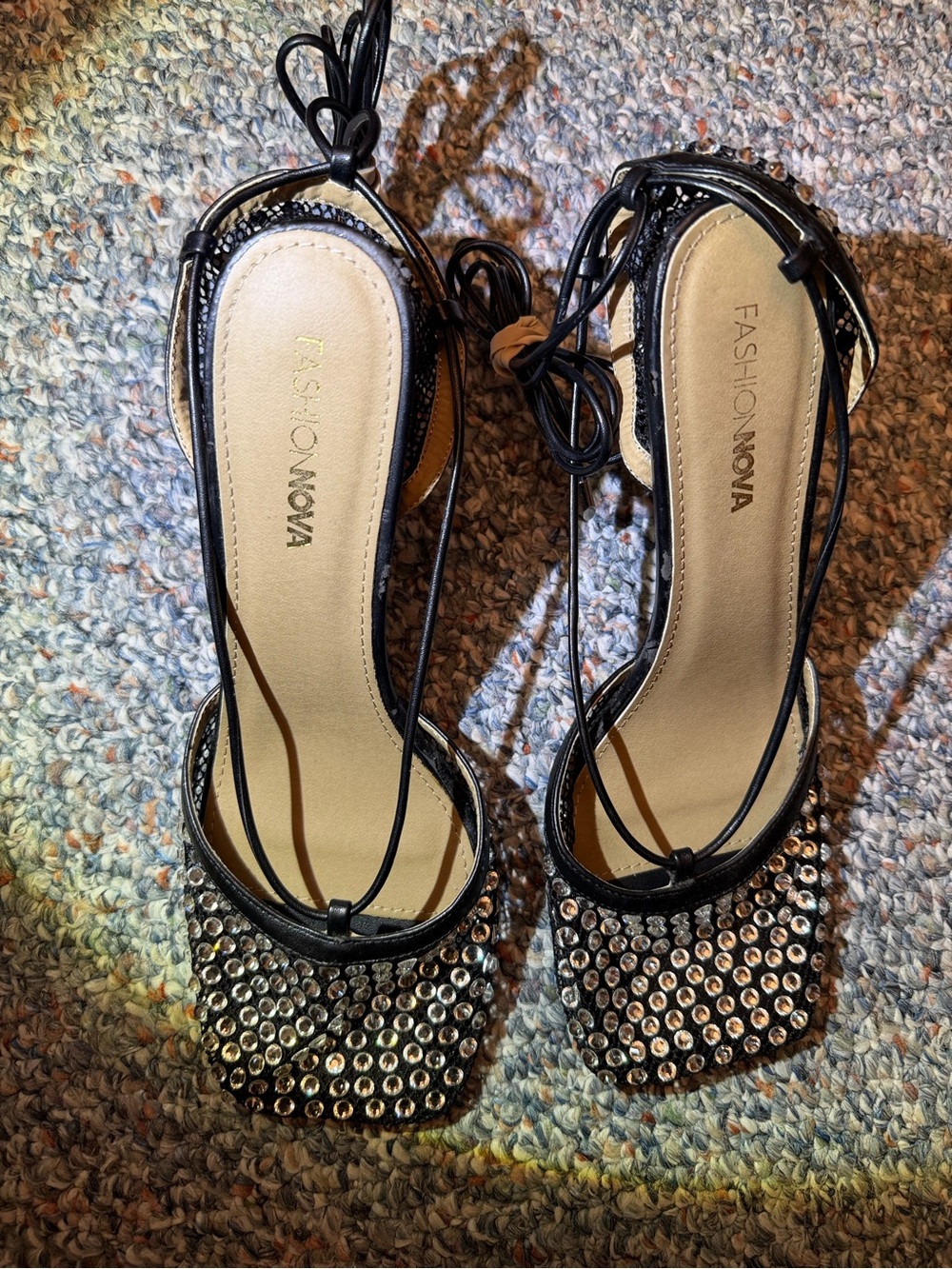 Women’s size 11 fashion nova 4.5” high heels square toe bedazzled strappy - Picture 8 of 11